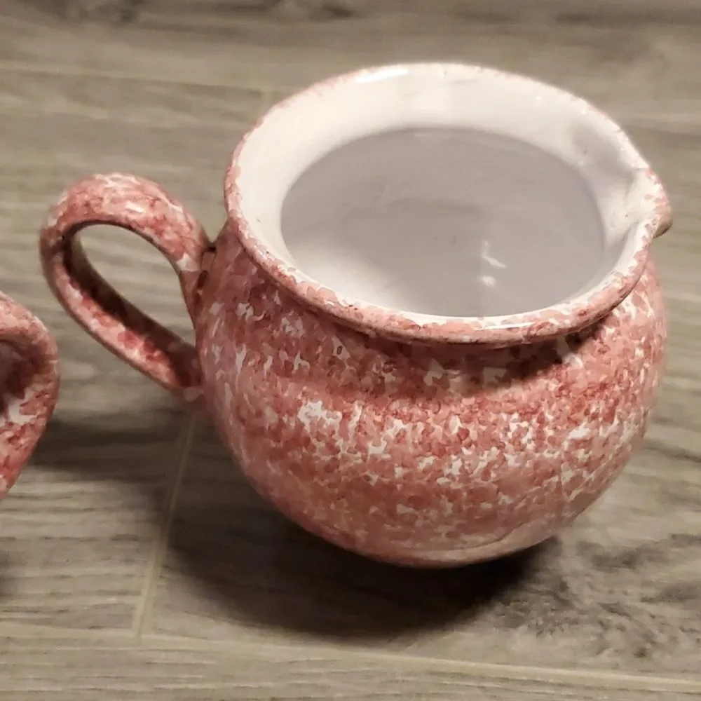 RARE Pink & White Vintage Clay Sugar & Creamer Set